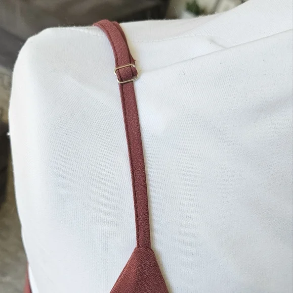 Burgundy Sundress Adjustable Spaghetti-Strap Below Knee Ribbed Bottom Ruffle - Picture 2 of 6